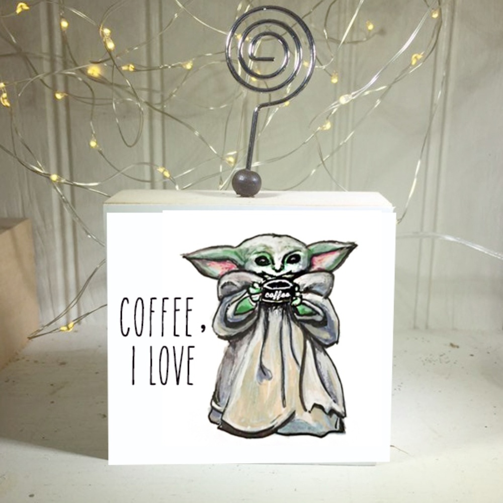 BABY YODA art Coffee I love! photo clip holder